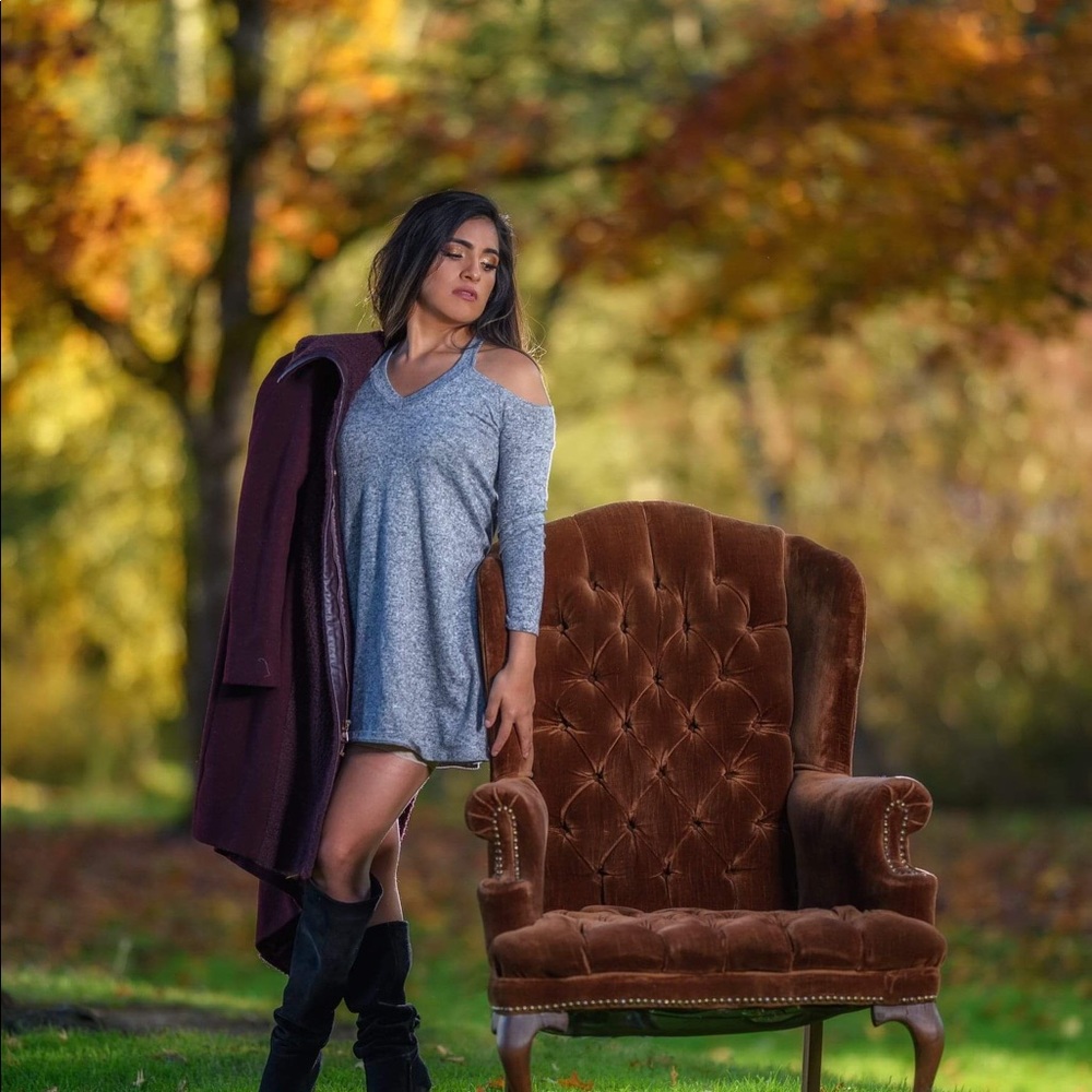 Charlotte Russe Gray Cold Shoulder Sweater Dress S